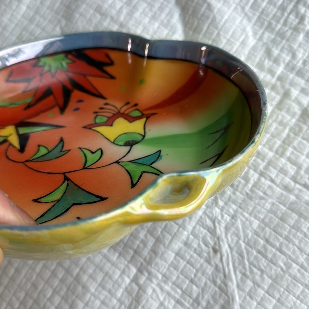 Vintage painted dish from Japan - yellow orange and green - Picture 3 of 7